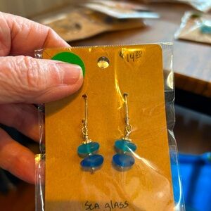 Sea glass earrings. Plated backs